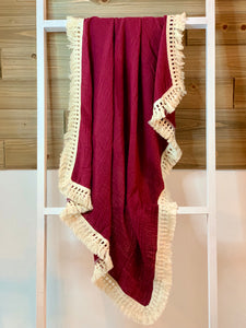 TASSEL MUSLIN BLANKET, MERLOT