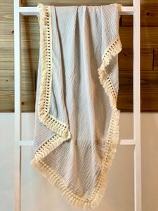 TASSEL MUSLIN BLANKET,  CLOUD