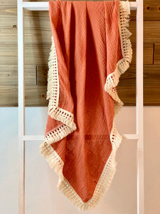 TASSEL MUSLIN BLANKET, TANGERINE