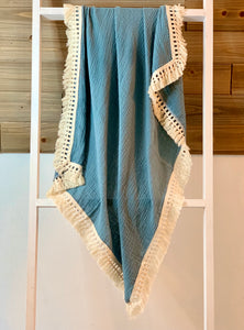 TASSEL MUSLIN BLANKET, OCEAN