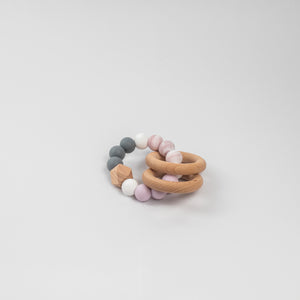 SILICONE + WOOD TEETHER RING, LAVENDER
