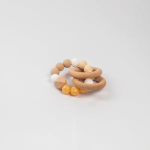 SILICONE + WOOD TEETHER RING, GOLD SAND